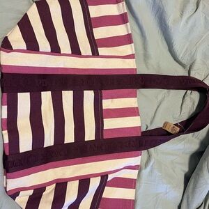 Striped Canvas Tote Bag - Burgundy and White